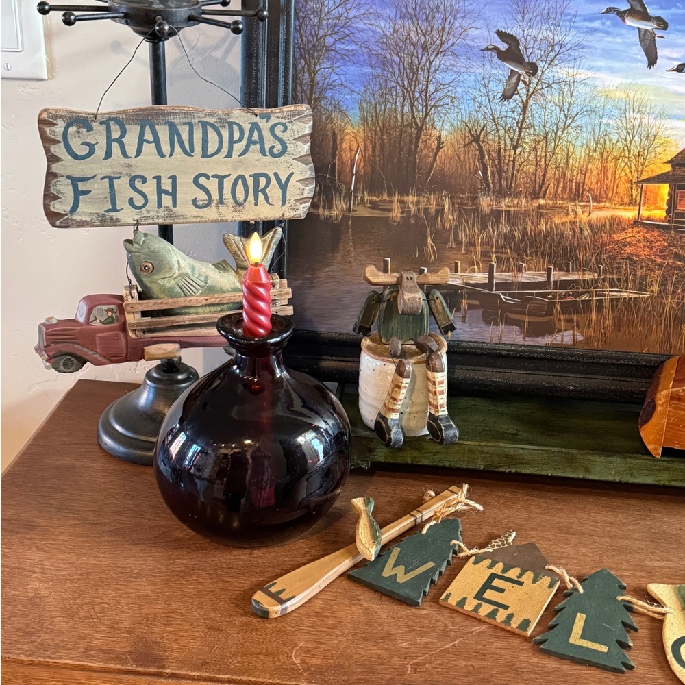Rustic Cabin Wooden Welcome Sign Oars Fish Vintage Grandpa Fishing Decor - Picture 16 of 17
